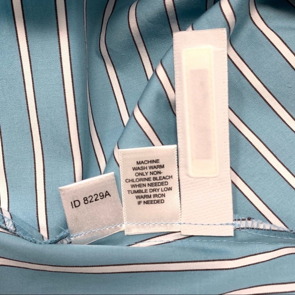 Ann Taylor Loft Classic Sky Blue White Pinstripe Long Sleeve Button Shirt Size 4 - Picture 8 of 13